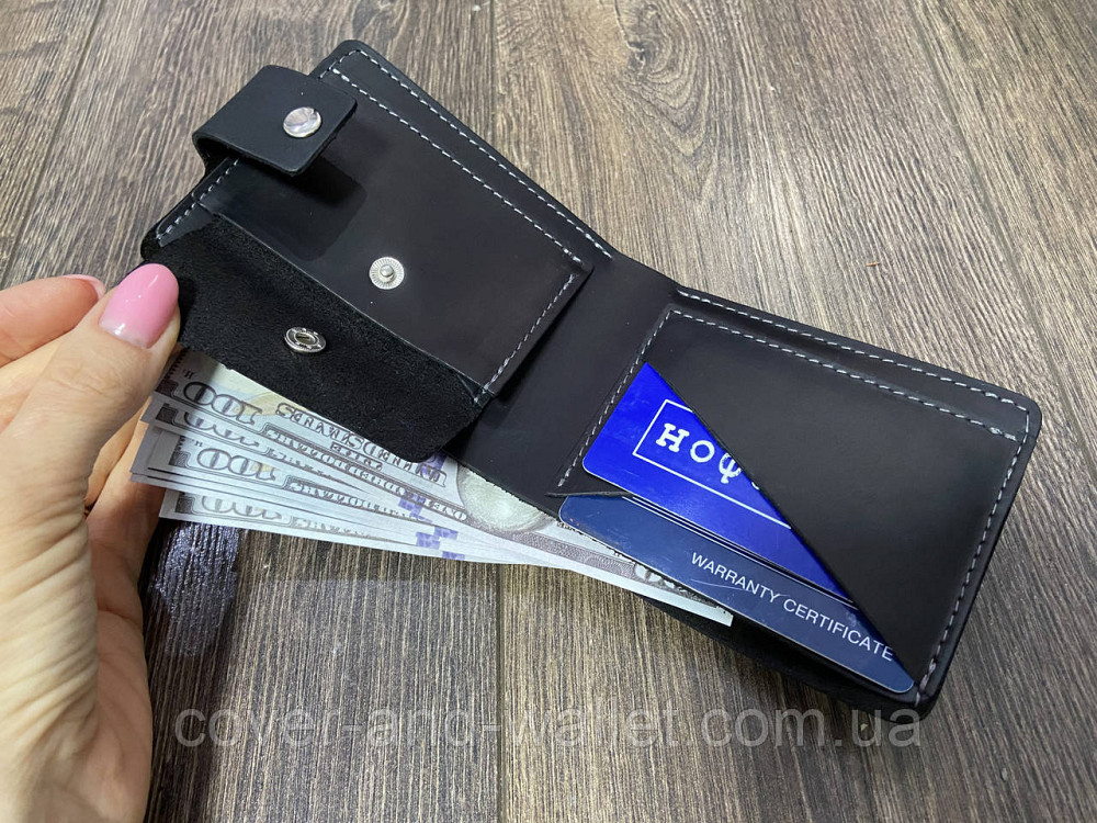 Мужской кожаный кошелек ручной работы черного цвета ST Leather Киев - изображение 5