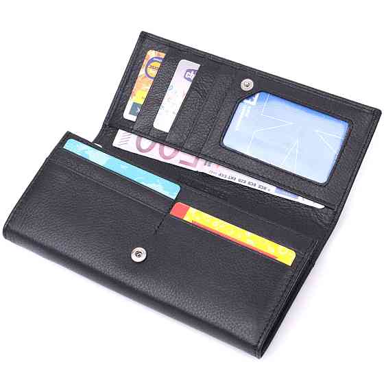 Лаконічний жіночий гаманець горизонтального формату з натуральної шкіри ST Leather 22513 Чорний Київ