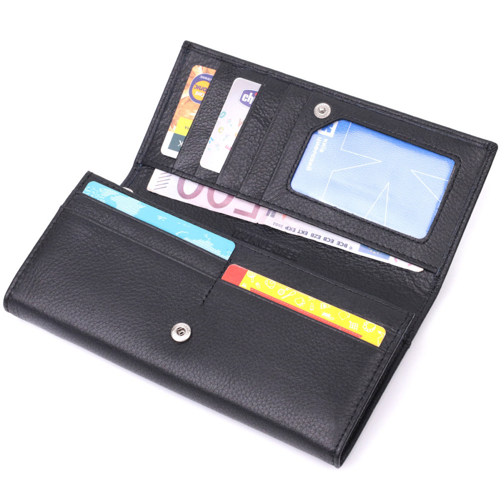 Лаконічний жіночий гаманець горизонтального формату з натуральної шкіри ST Leather 22513 Чорний Київ - фото 5