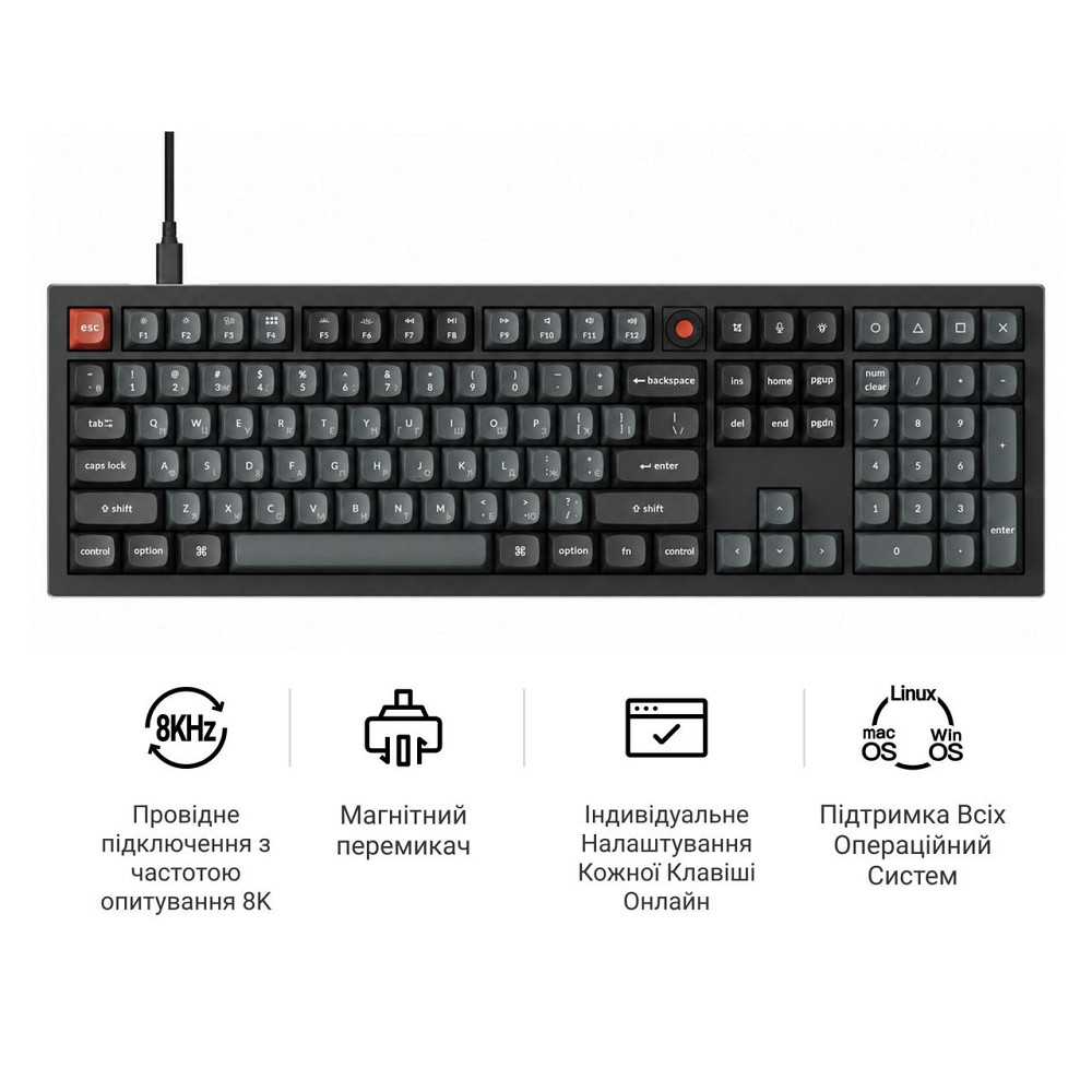 Клавіатура Keychron V6 8K Keychron Super Red Switch Black RGB (V6W-D1-UA) ( 23988 ) Харьков - изображение 8