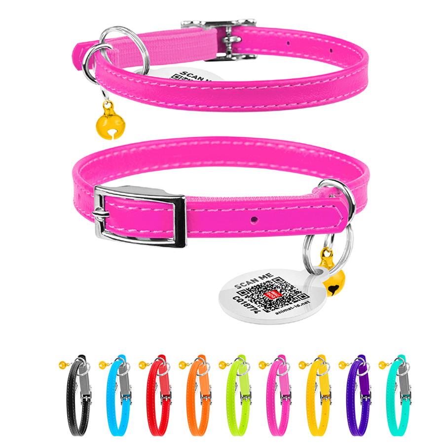 Нашийник для котів шкіряний WAUCAT Glamour з QR паспортом, без прикрас, XXS, Ш 9 мм, Дов 17-20 Коломыя - изображение 1