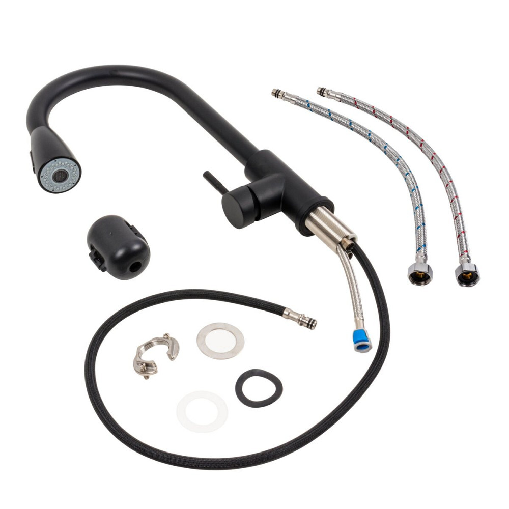 PLATINUM Кухонний змішувач чорний F001B Platinum (з висувним виливом) Київ - фото 2