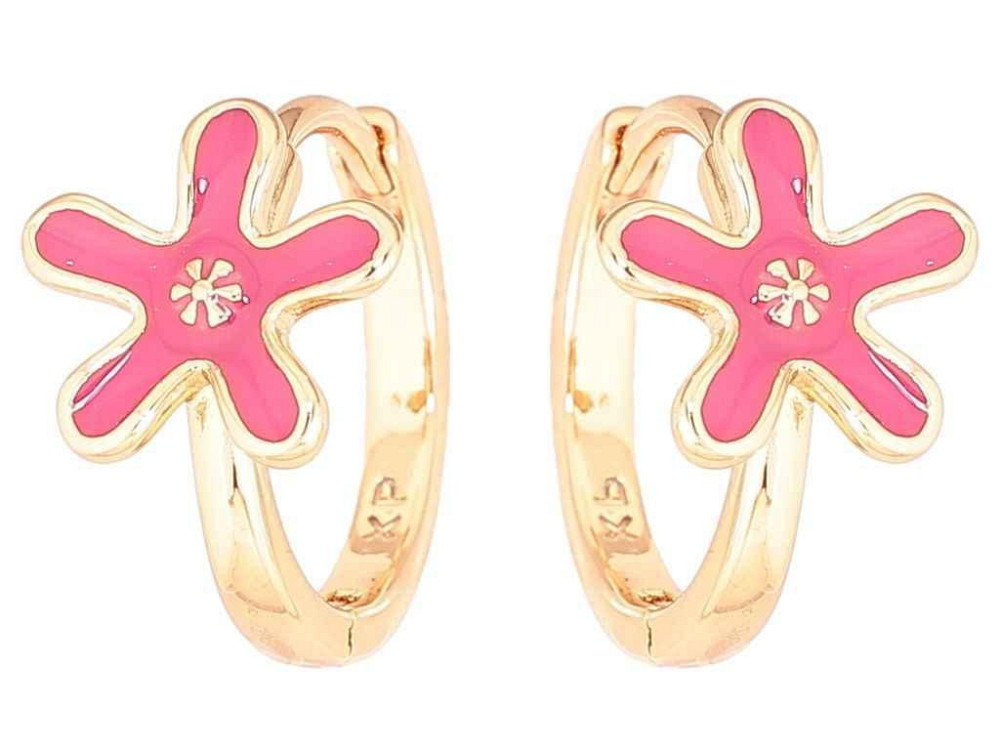 Серьги Позолота 18K колечко «Цветочки с розовой эмалью» 270772 ТМ XUPING Киев - изображение 1
