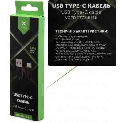 Дата кабель USB 2.0 AM to Type-C 1m nylon black Vinga (VCPDCTCNB1BK) Винница