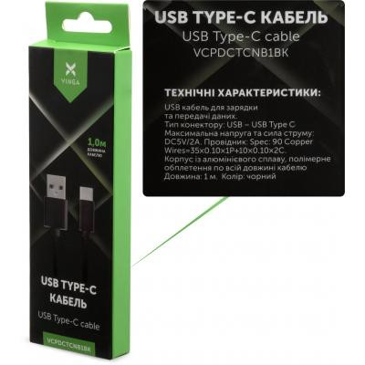 Дата кабель USB 2.0 AM to Type-C 1m nylon black Vinga (VCPDCTCNB1BK) Винница - изображение 4
