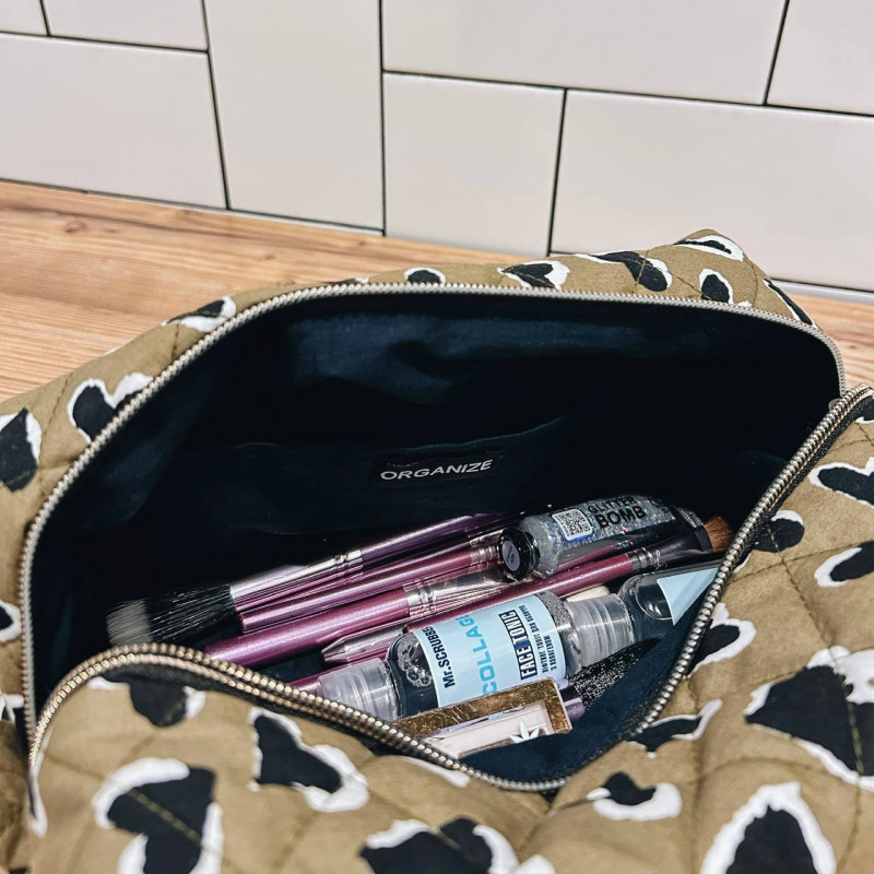 Большая женская хлопковая косметичка Сердечки 24x13x13 см (Коричневый) Сумы - изображение 3