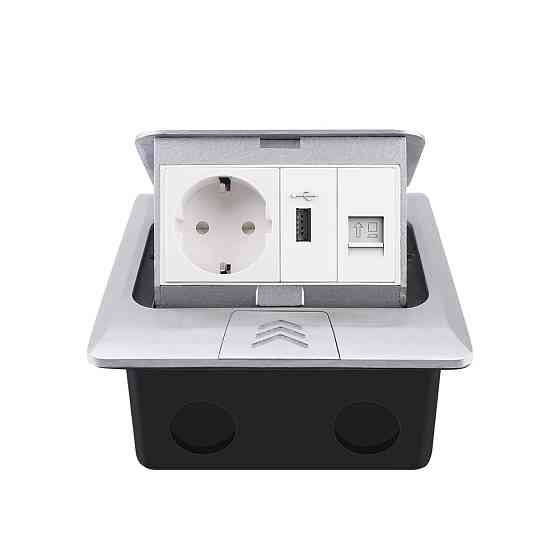 Розетка підлогова подвійна LIVOLO срібна, вбудована у підлогу, з USB 10Вт, інтернет RJ-45, для кухні, офісу чи конференц-залу, з кришкою, висувна, з з Коломыя