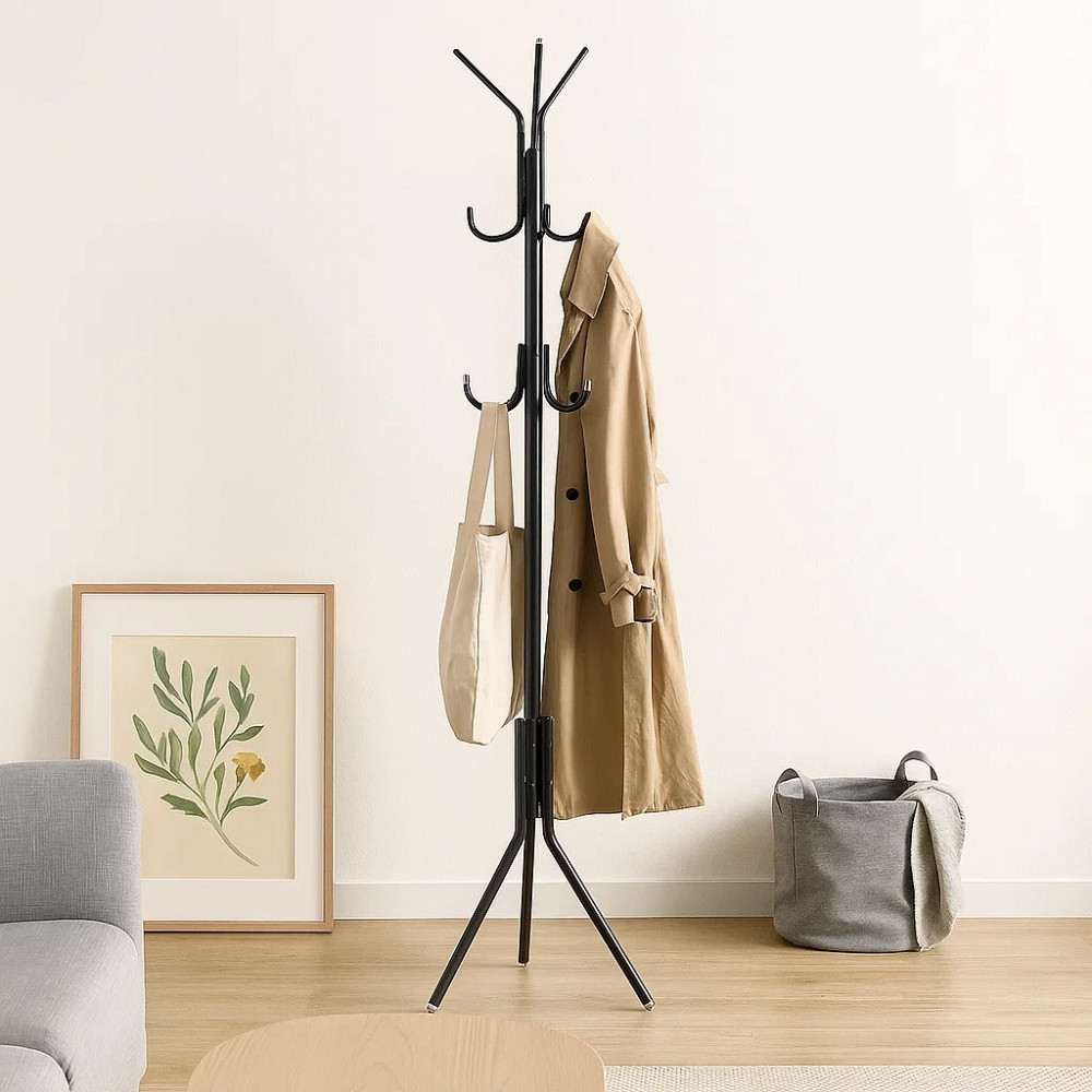 Вешалка для одежды высота 173 см напольная с крючками для одежды,шляп и аксессуаров металлическая черная Каменец-Подольский - изображение 1
