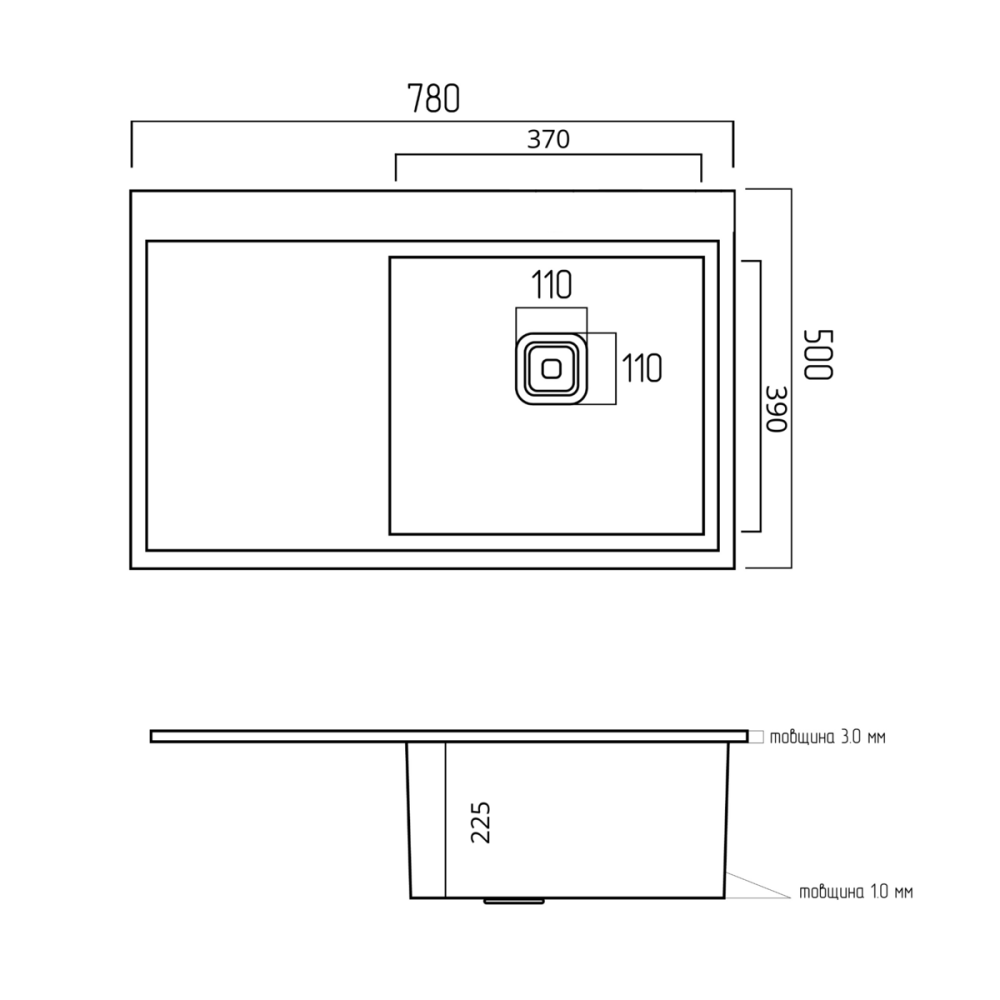 PLATINUM Мийка нержавійка Platinum Handmade 78*50B R (два отвори ,квадратний сифон 3.0/1.0) Коломыя - изображение 6