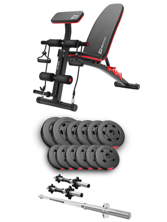 Набір Hop-Sport Premium 38кг з лавою HS-1035, штангою та гантелями Київ