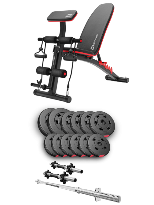 Набір Hop-Sport Premium 38кг з лавою HS-1035, штангою та гантелями Київ - фото 1