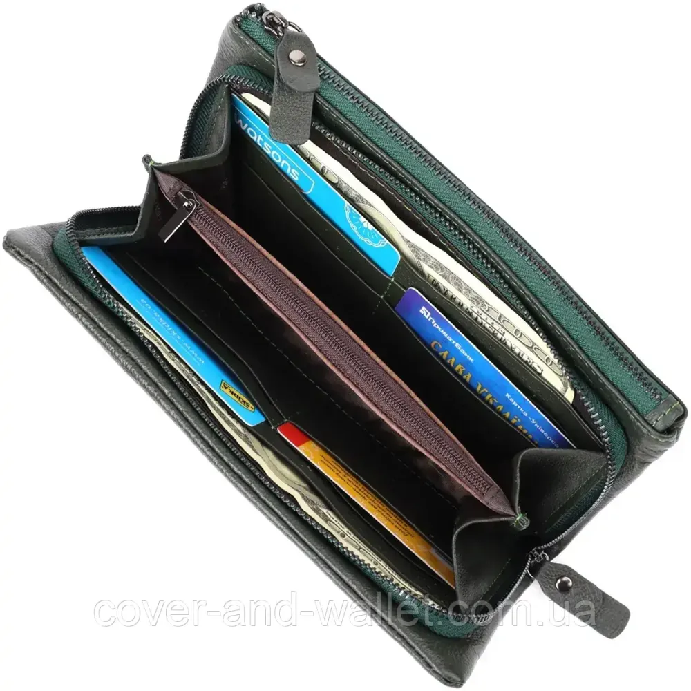 Стильний жіночий гаманець клач на дві блискавки зеленого кольору ST 022 Київ - фото 5