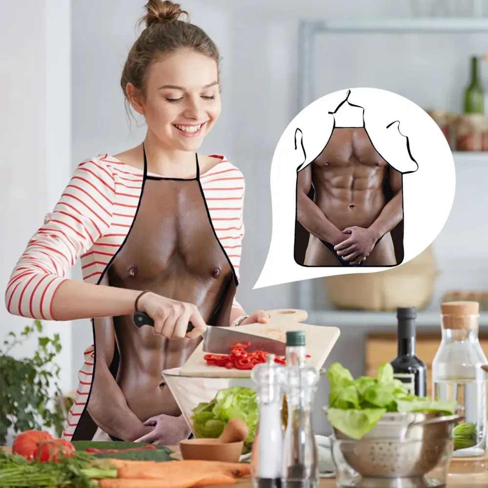 Мужской кухонный фартук с мышцами и торсом 80 на 60 см коричневый Киев - изображение 6