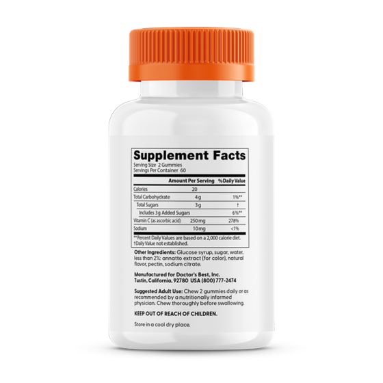 Витамин C со вкусом апельсина, Vitamin C Gummies, Doctor's Best, 250 мг, 120 жевательных конфет Луцк