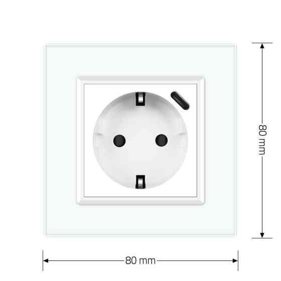 Електрична розетка з USB Type-C 18Вт для зарядки, з заземленням, LIVOLO, біла, скляна рамка, 250В 16А (VL-C7CTF16A.UC18W-2WP) Коломыя