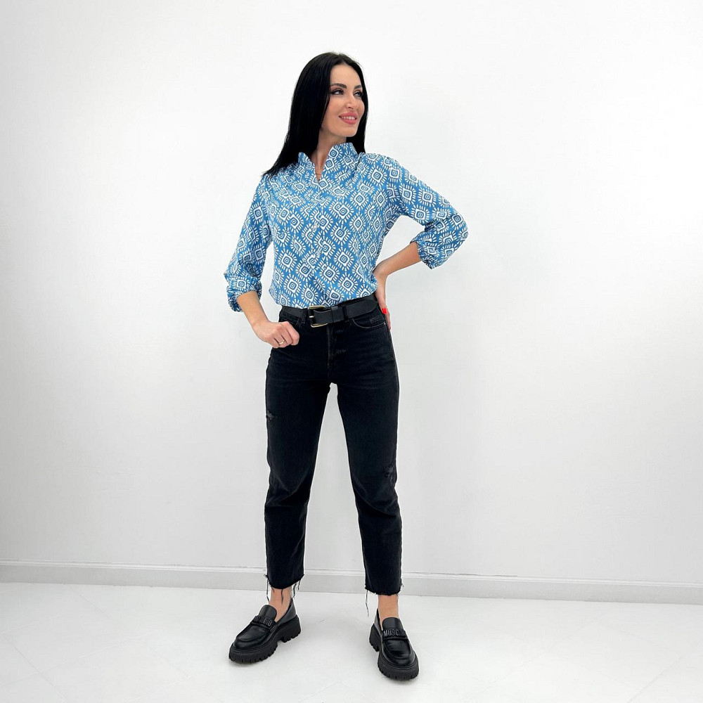 Жіноча блузка з принтом "Marocco" оптом | Норма і батал | Розпродаж моделі Блакитний, 46-48 Київ - фото 2