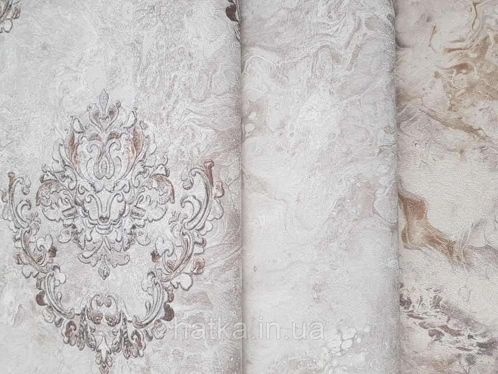 Шпалери вінілові на флізеліні гарячого тиснення DU&KA 1.06х10 вензель основа під штукатурку сірі коричневі Київ - фото 2