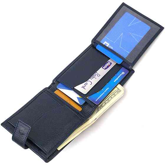 Привабливий горизонтальний гаманець для чоловіків із натуральної шкіри флотар Синій (CANPELLINI) Київ