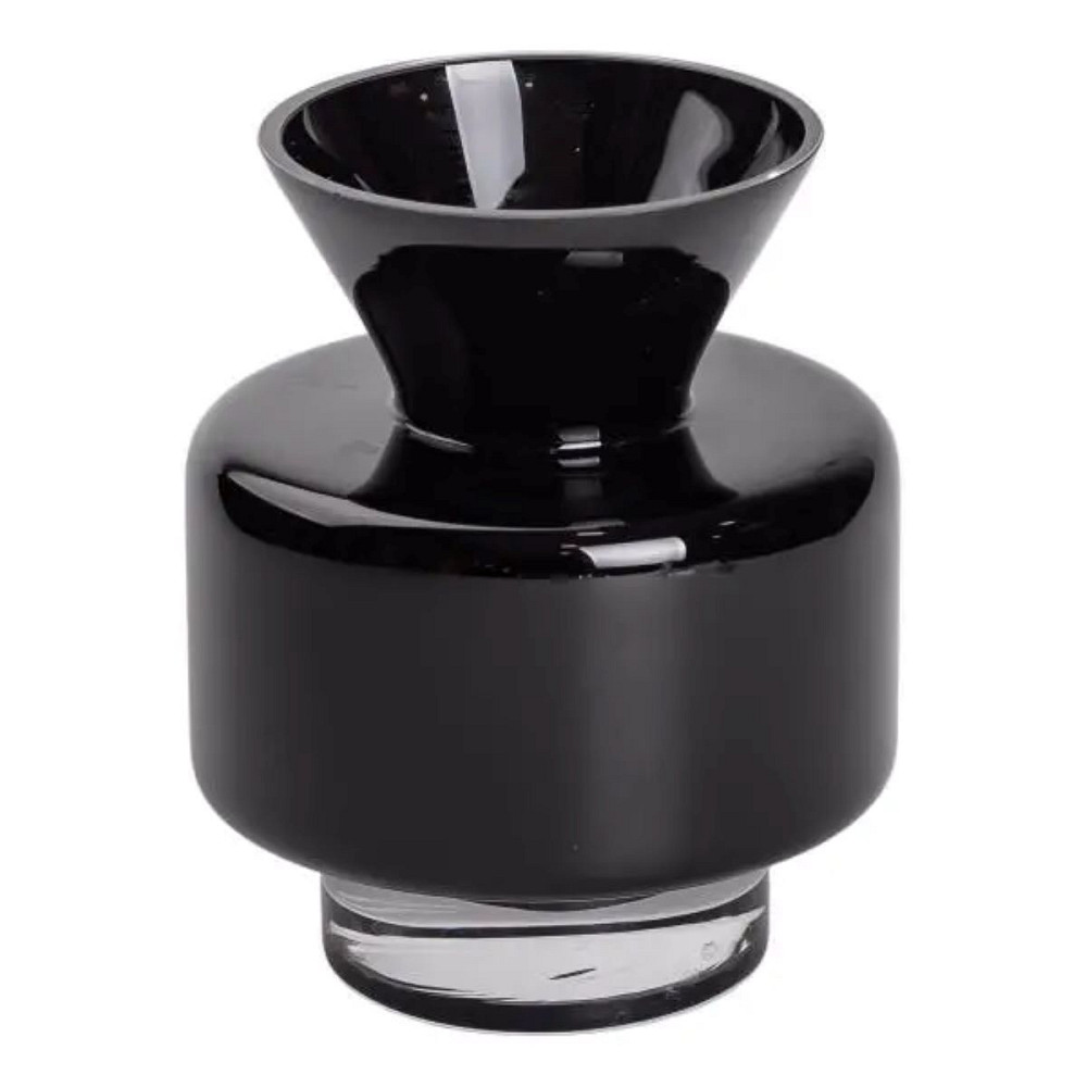 Ваза з кольорового скла для квітів 17.5 см декоративна ваза для декору та інтер'єру 1.5 л Чорна HP-10-32 Коломия - фото 1