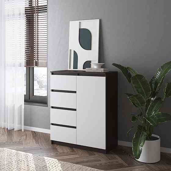 Комод VAYS, сучасний, з полицями, 4 шухляди, без ручок R-32 Венге Темний-Білий фасад Львів