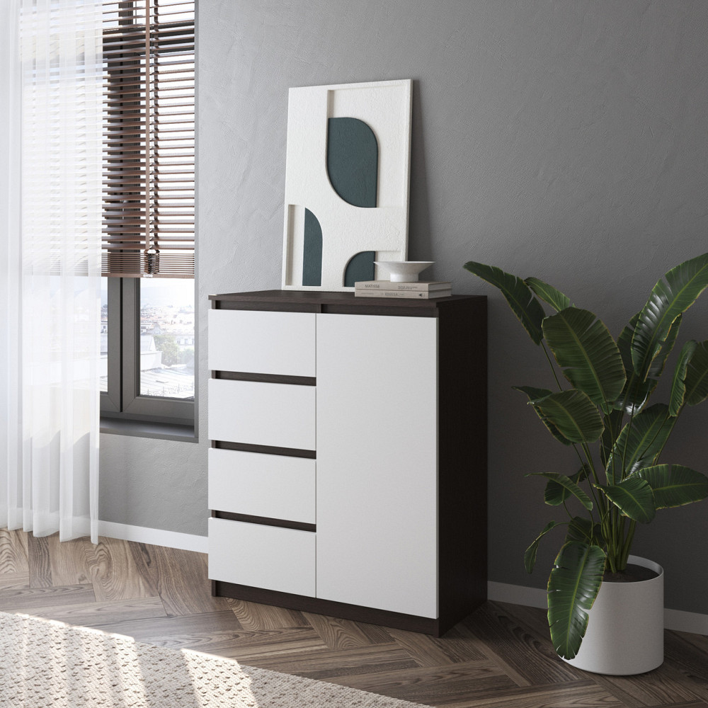 Комод VAYS, сучасний, з полицями, 4 шухляди, без ручок R-32 Венге Темний-Білий фасад Львів - фото 1