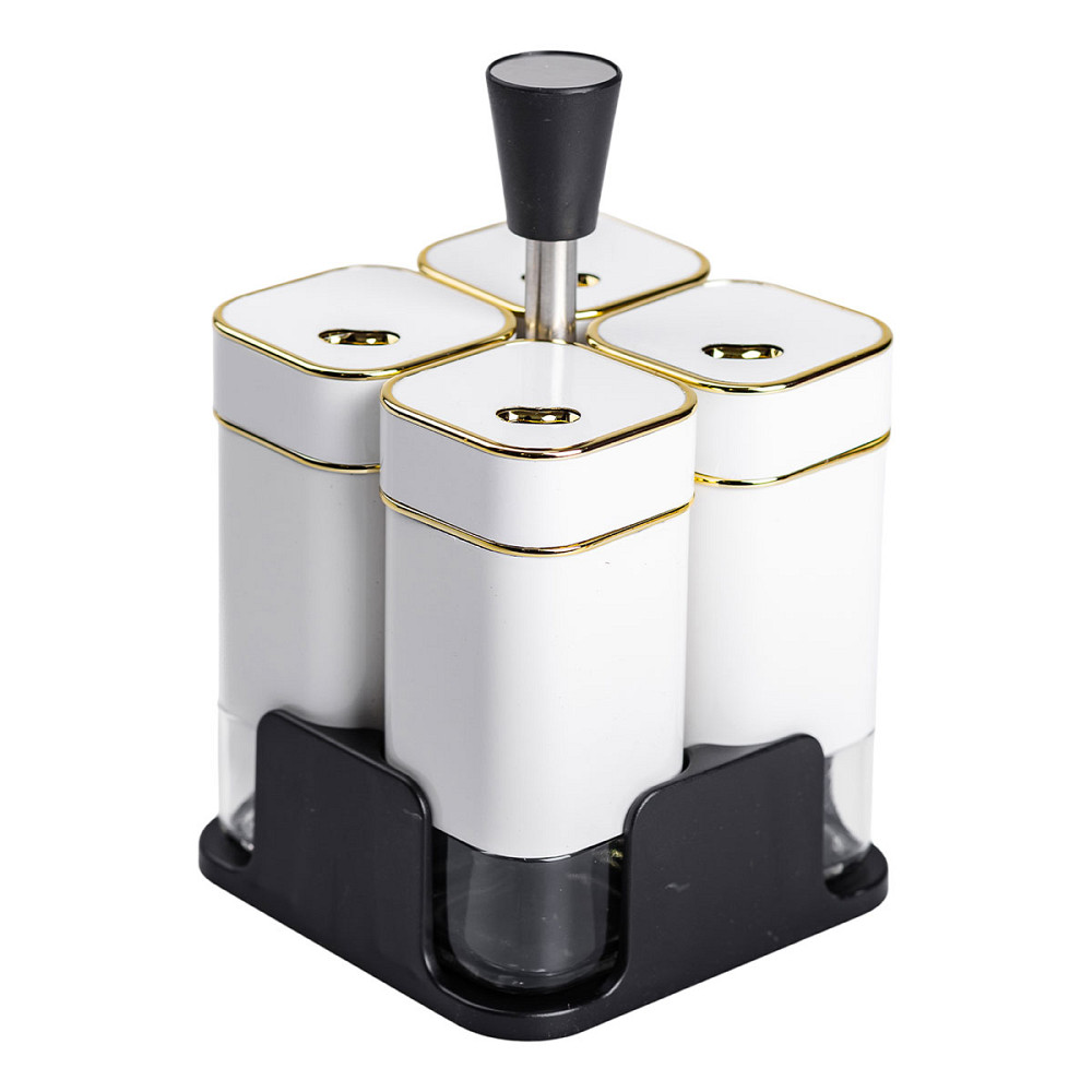 Yiwu Набір для спецій на підставці 4 предмети 10х10х17 см ємності для приправ 120 мл Білий HP-1 Киев - изображение 6