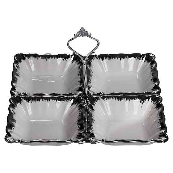 Менажниця порцелянова на 4 секції 22.5×22.5×3 (см) з ручкою Білий зі сріблом LC-BYL-101-S Київ