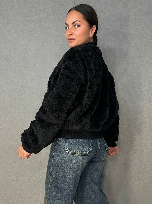 Шуба женская Lady Yep 10016 мех тедди бомбер короткая оверсайз черная, черный, 44 Киев - изображение 2