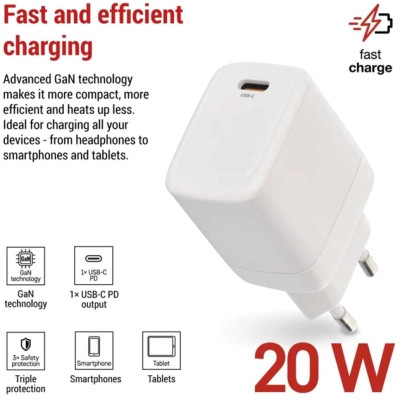 Зарядний пристрій EMOS V01G20 USB-C PD20W GaN (V01G20) Вінниця - фото 3