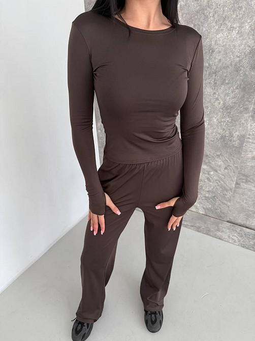 Женский базовый костюм тройка: лонгслив, футболка и штаны микродайвинг Одесса - изображение 3