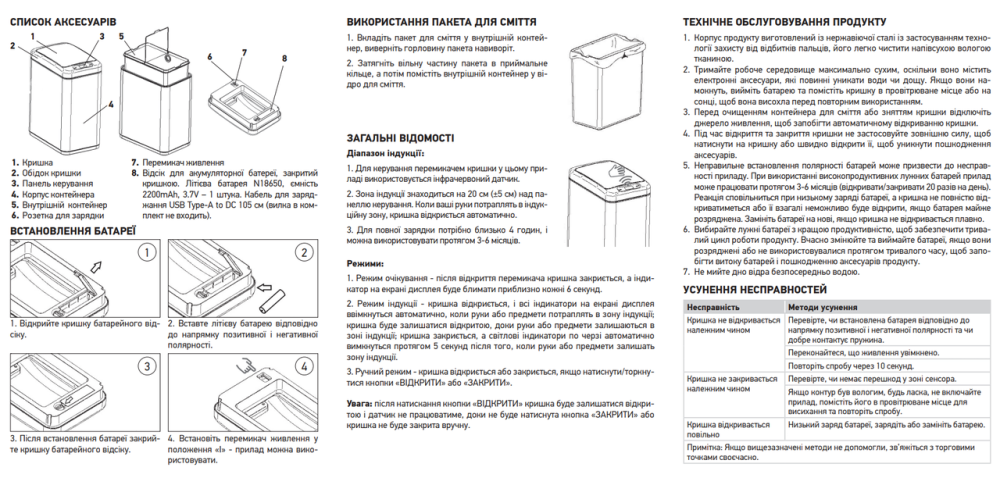 Відро для сміття сенсорне Koer TC-020408-07 8 л колір графіт нерж. сталь атипалець (KR5590) Чернівці - фото 8