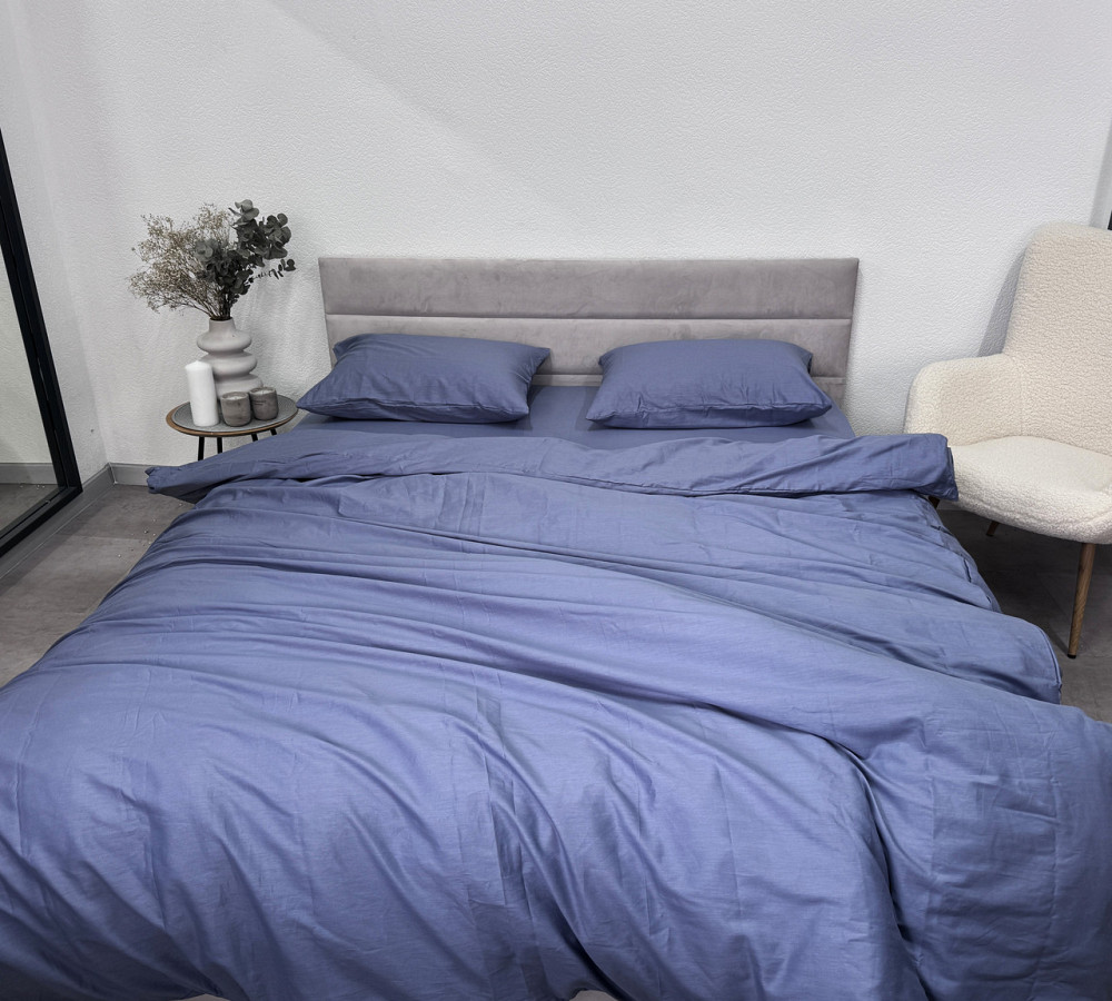 Ecotton Комплект постільної білизни Ecotton двоспальний 180х215 см сатин однотонний синій Singl Коломия - фото 1