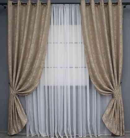 Комплект штор на люверсах VR-Textil Жаккард Sultan XO № 1680ш 150х250 см 2 шт Темно-бежевый (37-0195) Киев