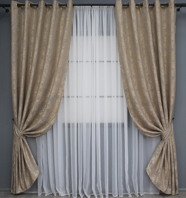 Комплект штор на люверсах VR-Textil Жакард Sultan XO № 1680ш 150х250 см 2 шт Темно-бежевий (37-0195) Київ - фото 2