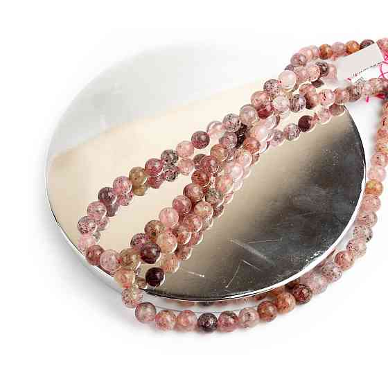 Полуничний кварц натуральний камінь для браслетів та підвісок намистини для рукоділля на нитці 39-41 см діаметр 8 мм Кам'янець-Подільський