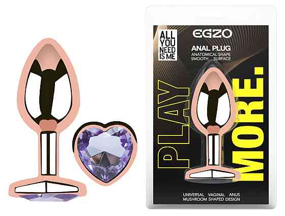 Анальная пробка с кристаллом EGZO - Rose Gold Heart Plug Amethyst size M Sex Aura Киев