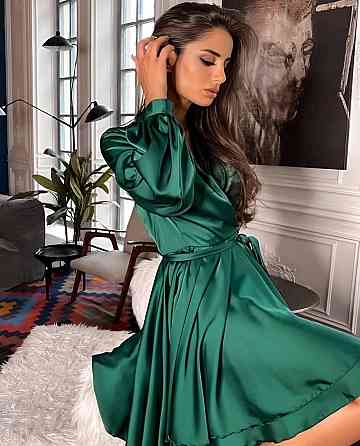 Женское вечернее романтичное мини платье шелк Изумрудный Одесса