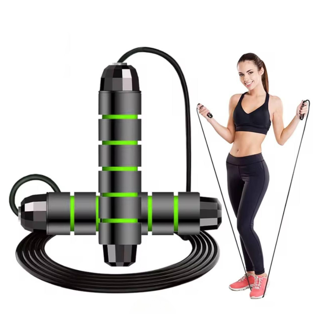 Скакалка, гімнастична, швидкісна для кросфіту з підшибниками, сталевий трос довжина 3 м, зелена Кам'янець-Подільський - фото 1