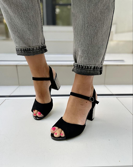 PLPS Босоніжки жіночі чорні PLPS 285-3 літні з екозамші на стійкому підборі/Молодяче взуття Коломыя - изображение 9