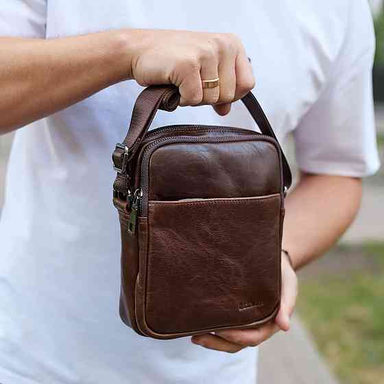 Чоловіча шкіряна сумка з натуральної шкіри коричневий месенджер Київ