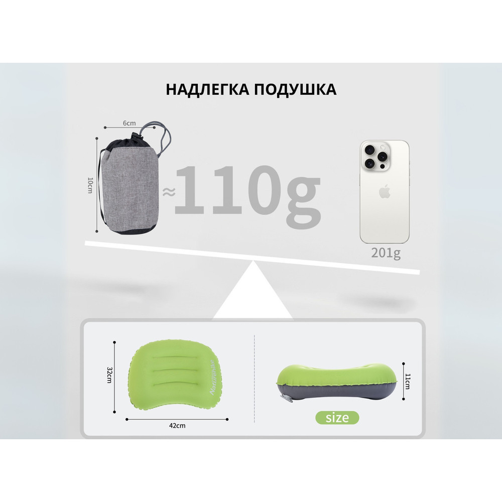 Подушка надувна Naturehike Ultralight TPU NH17T013-Z, зелена Киев - изображение 6