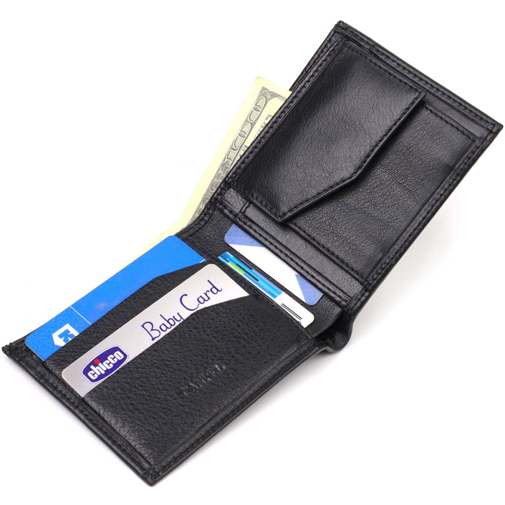 Классическое горизонтальное мужское портмоне из натуральной кожи флотар CANPELLINI 21778 Черное Киев - изображение 5