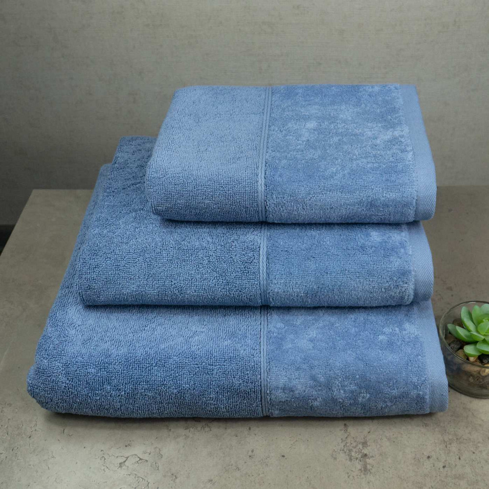 Набор велюр/махра полотенец 3шт GM Textile 40x70см, 50x90см, 70x140см Premium Milado 550г/м2 (Синий) Сумы - изображение 1