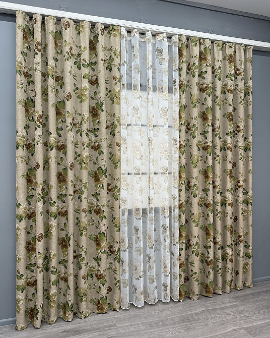 Комплект штор VR-Textil Лен Прованс 200х270 2шт и Тюль 500х270 2081ш-1865т Бежевый с коричневым и белым 71-209/6 Киев - изображение 3