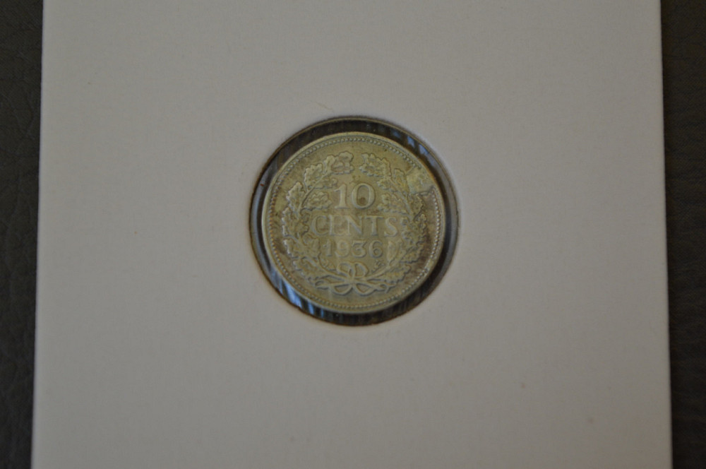 Нідерланди 10 центів 1936 рік ( срібло ) холдер Полтава - фото 1