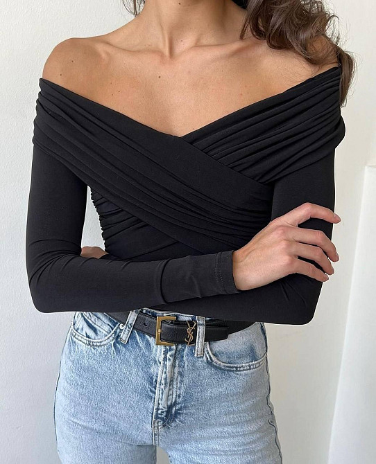 Женский романтичный боди с драпировкой и открытыми плечами микродайвинг Одесса - изображение 7