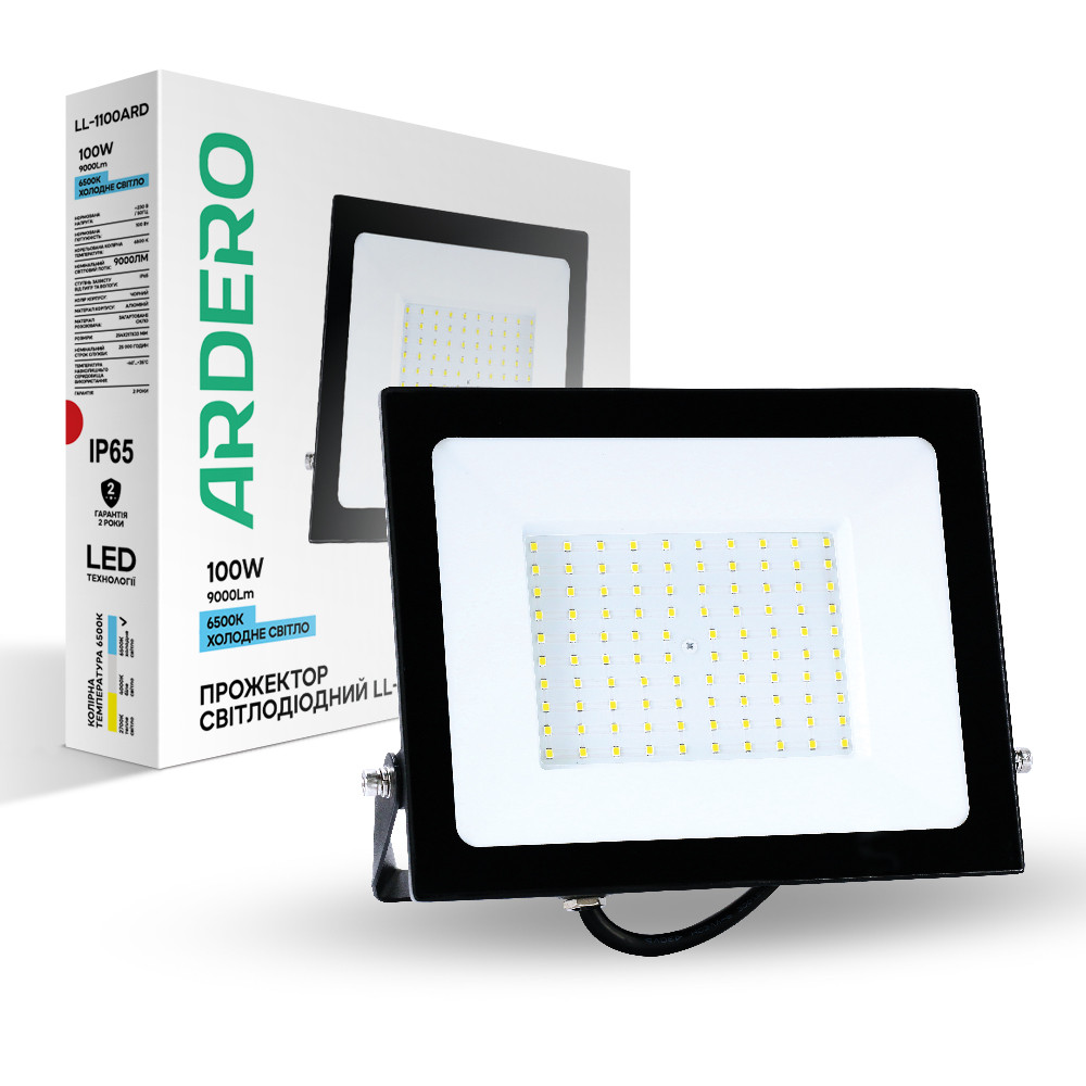 Світлодіодний прожектор Ardero LL-1100ARD 100Вт 6500K чорний Харьков - изображение 1