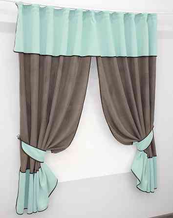 Кухонные шторы VR-Textil № 073к с ламбрекеном и подхватами какао с фисташковым  270х170 см (52-0492) Киев