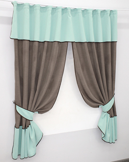 Кухонные шторы VR-Textil № 073к с ламбрекеном и подхватами какао с фисташковым  270х170 см (52-0492) Киев - изображение 2
