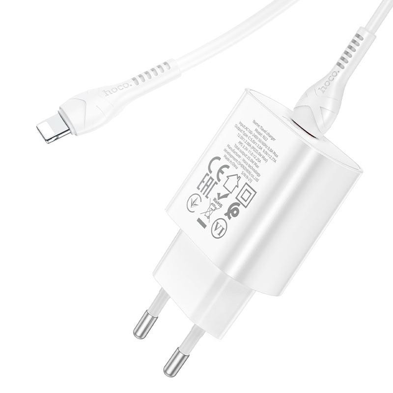 Мережевий зарядний пристрій з кабелем HOCO N22 Jetta PD25W charger set (Type-C to iP)(EU) White Одеса - фото 4